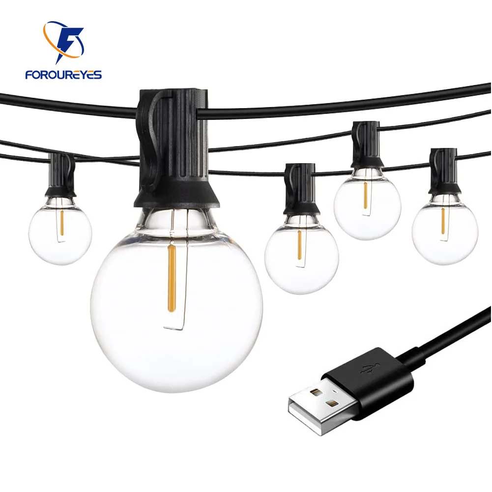 100/50/25ft USB LED Lichter 5V 1W G40 Kunststoff Birne Im Freien Wasserdichte Zelt Fee Terrasse girlande String Licht Hochzeit Dekor