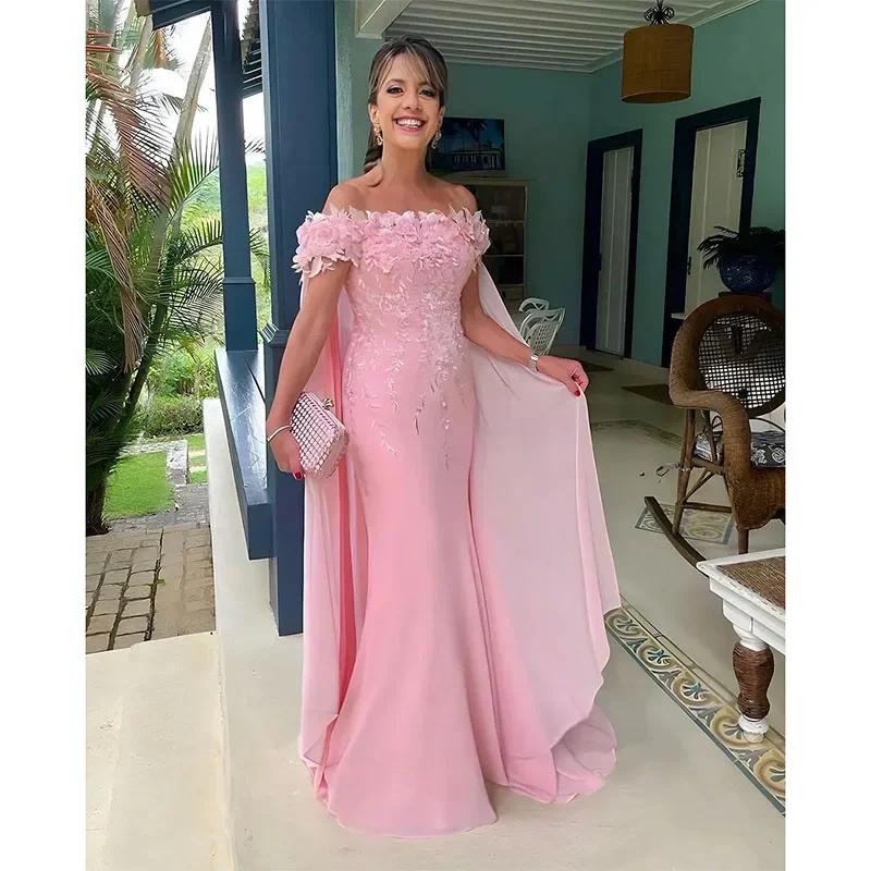 Personalizado elegante rosa sereia mãe da noiva vestido de renda applique noite baile formal festa aniversário vestidos celebridade vestido