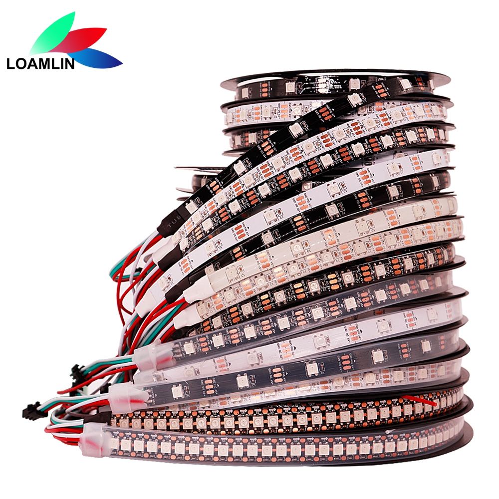 Tira de luces LED RGB inteligente WS2812B WS2812, iluminación Led direccionable individualmente, lámpara suave 30/60/144Leds negro/blanco PCB IP30/65/67 DC5V