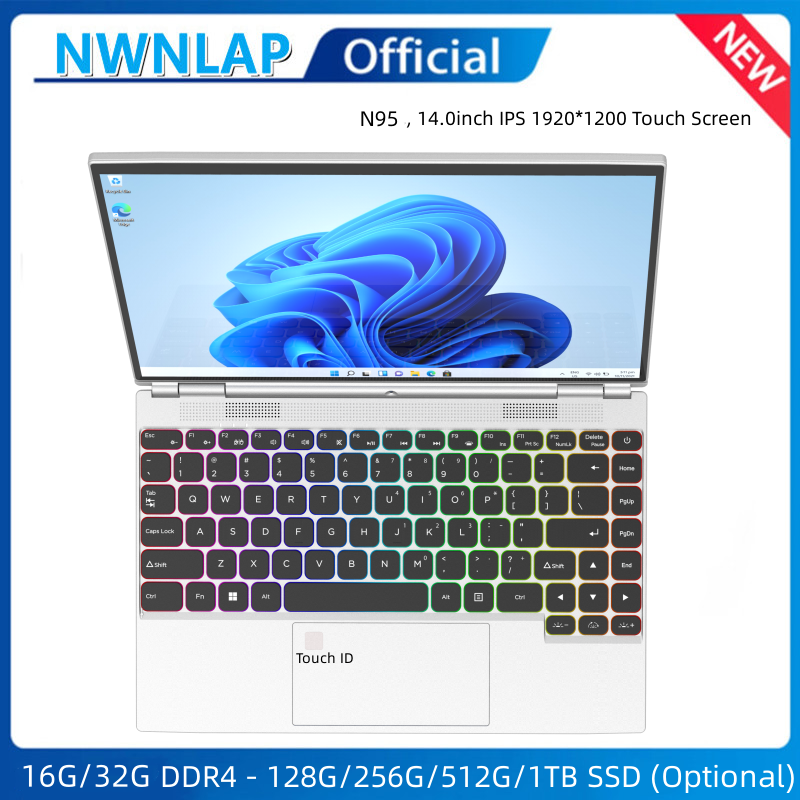 laptop N95 kantoor zakelijk 14-inch IPS touchscreen computer tablet notebook 32G 512GB/1TB SSD RGB-toetsenbord WINDOWS 11 TOUCH ID