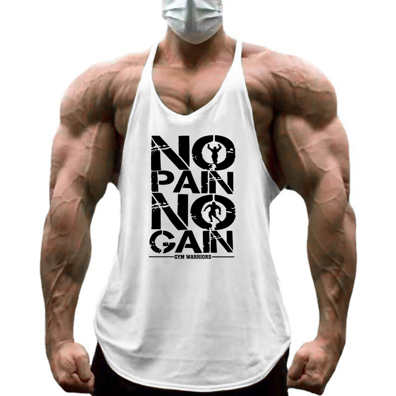 NO PAIN NO GAIN Allenamento Abbigliamento da palestra Bodybuilding Stringer Canotta da uomo Gilet in cotone Y Indietro Camicia senza maniche Canotte sportive