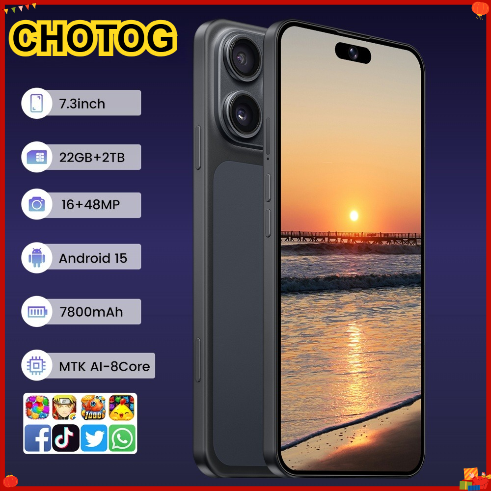 iPhone 17 Pro Maxi Android 15 Mobiele Telefoons 7,3 inch Originele Smartphone 5G 22GB+2TB Gezichtsherkenning Dual SIM Mobiel 7800mAh Gerenoveerde Telefoons