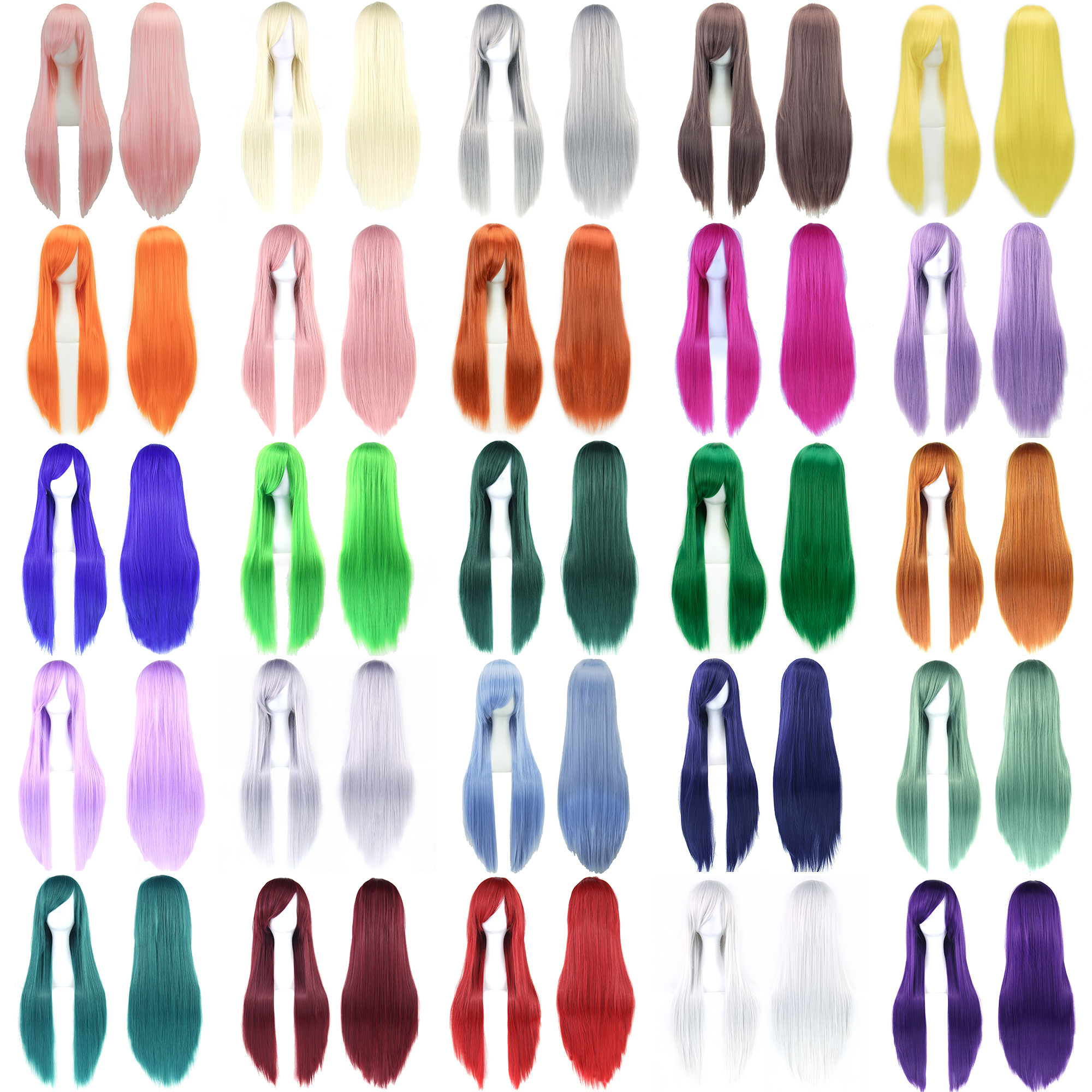 Soowee ยาวสังเคราะห์ผมสีขาวสีม่วงคอสเพลย์วิกผมปาร์ตี้ผมสีดําตรงวิกผมสําหรับผู้หญิง