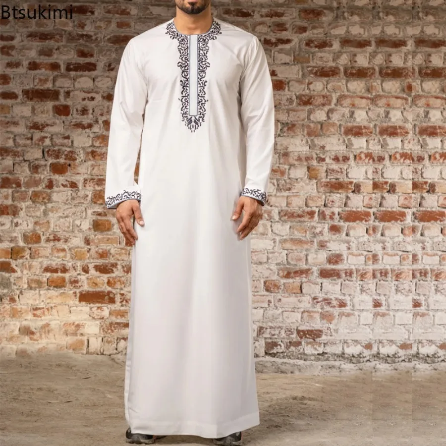 アバヤ-男性用の長い刺embroidery,無地のローブ,ジュバトーブ,アラブのサウジアラビアのシャツ,イスラムの服,イスラムのファッション,2022