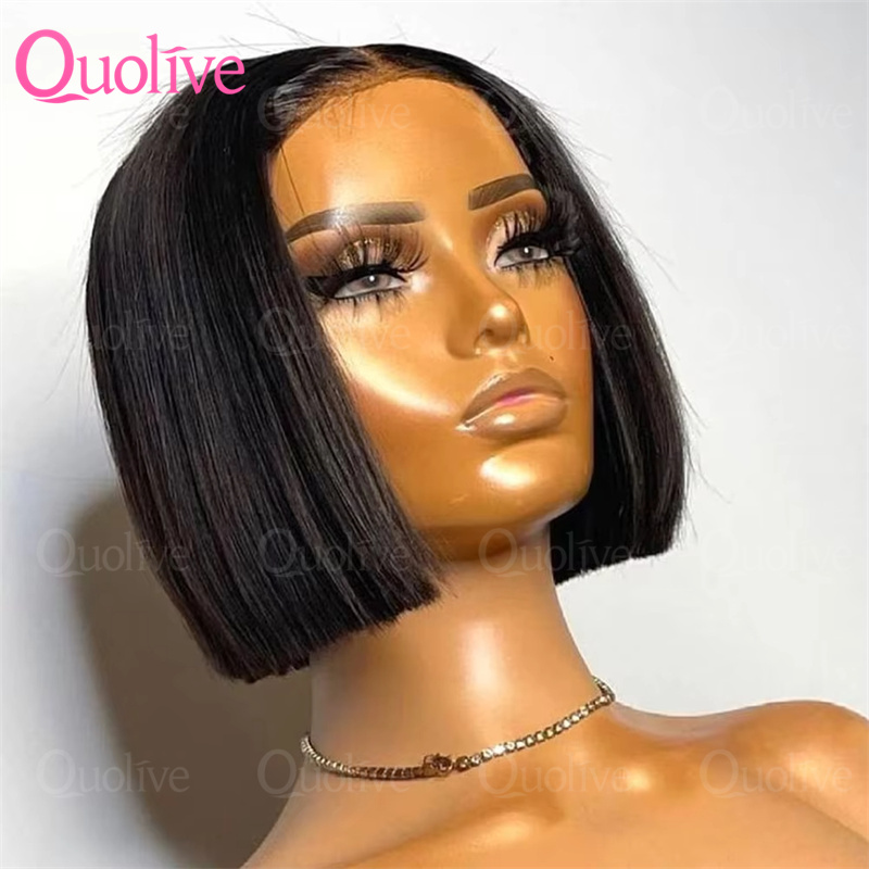 Peruca Curta Lisa Bob 13x6 com Renda Transparente 5x5, Densidade 250%, Cabelo Humano Pré-Alongado 4x4 para Mulheres Negras, 10-16 Polegadas