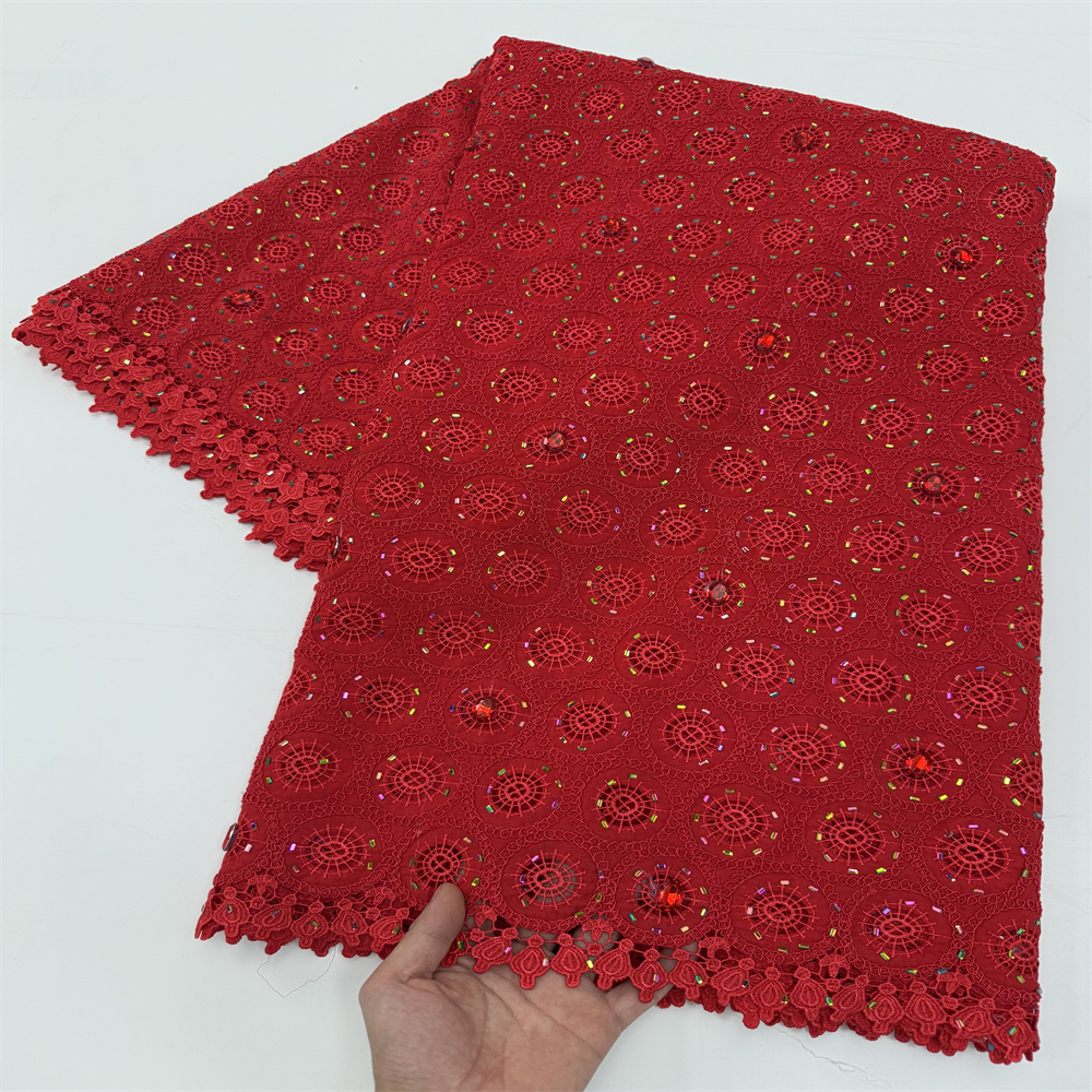 African Guipure Cord Lace Fabric with Rhinestone High Quality Water Soluble for Nigerian Party Dress Sewing 2026
