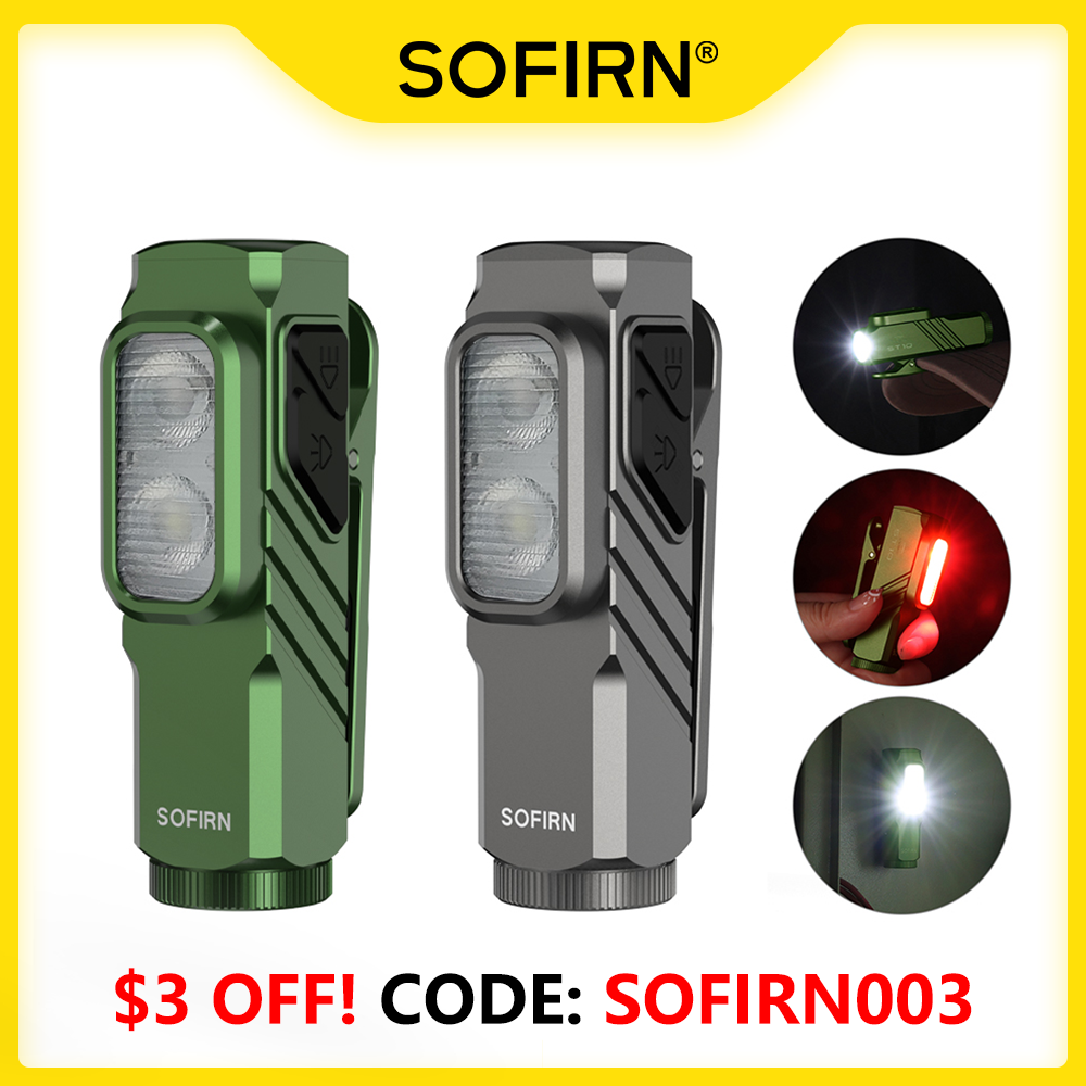 SOFIRN ST10 1000 лм Мини-фонарик с зажимом 144 м 7000 К Светодиодный светильник 14500 USB C Перезаряжаемая белая и красная лампа IPX6 с магнитной крышкой