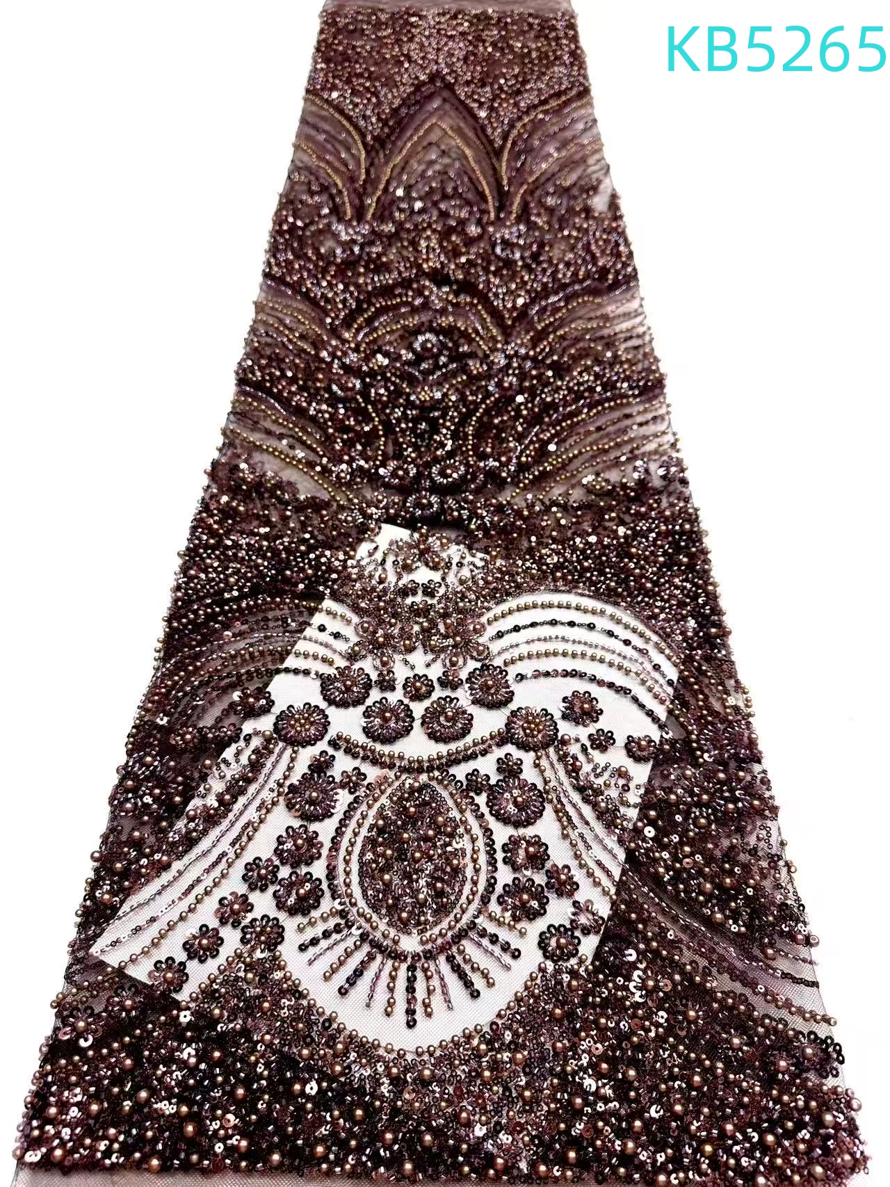 Kain Renda Afrika 1 Yard Kualitas Tinggi 2026 Kain Renda Manik-manik Nigeria Kain Tulle Putih untuk Jahit Gaun Pengantin KB5265