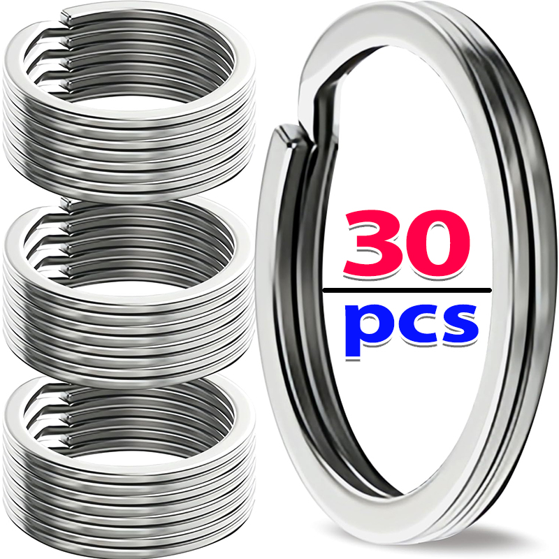 10/30 Uds llaveros de acero inoxidable plata pulida línea plana redonda llavero dividido para hacer joyería llavero DIY encontrar 25-35mm