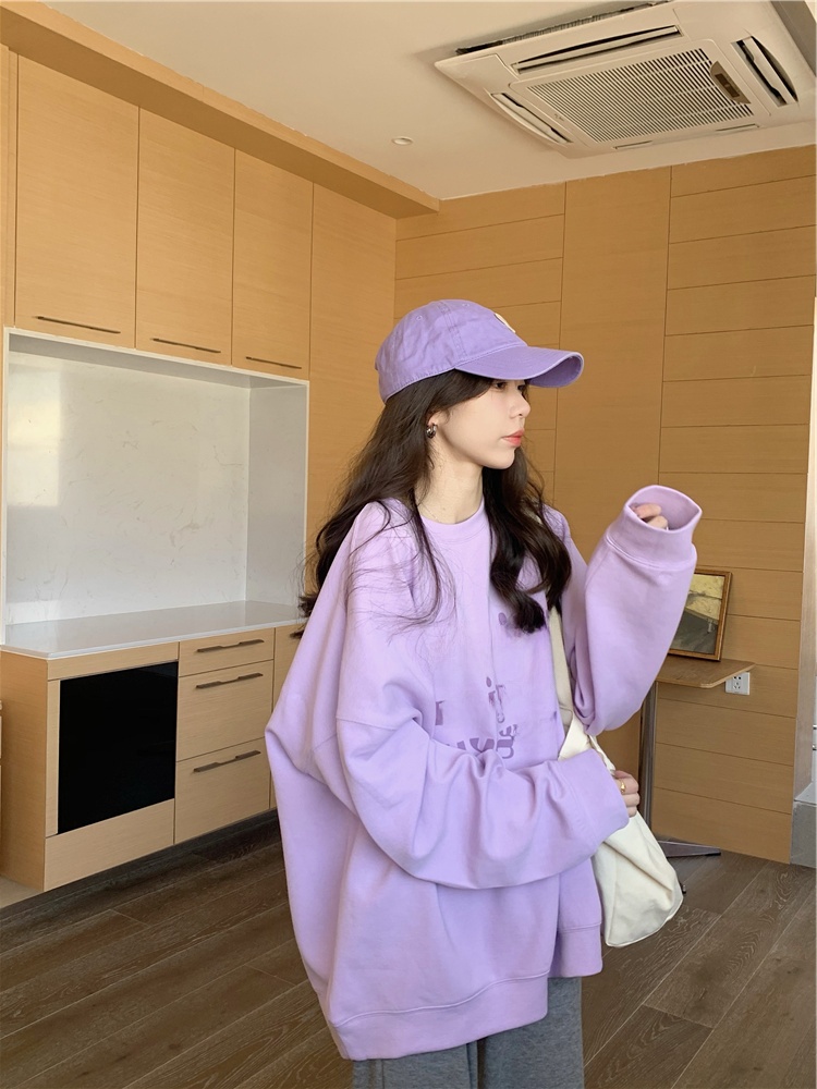 기모 스웨트셔츠 한국 스타일 라운드 넥 기모 긴 소매 루즈핏 알파벳 여성용 스웨트셔츠 후드티 스웨트셔츠