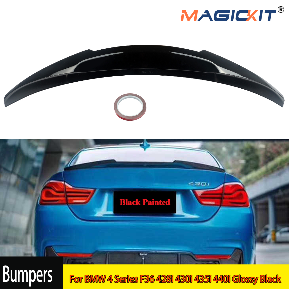 Für BMW F36 Gran Coupe 2014–20 Highkick M4 Style Heckspoiler, glänzend schwarz