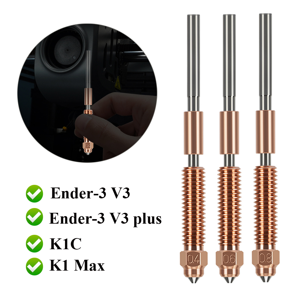 Voor Creality K1C Nozzle Alles-in-één Gehard Staal Titanium High Flow Verbeterde K1C K1 Max Nozzle 0.2/0.4/0.6/0.8mm Voor Ender3 V3