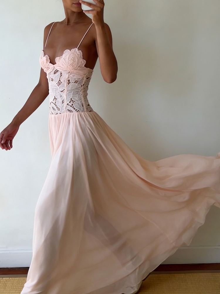 Nouvelle Robe de Soirée Chic à Col Carré, Robe Longue d'Été Chic pour Femme à Bretelles Fines, Robe Patchwork Sans Manches pour Femme 2026