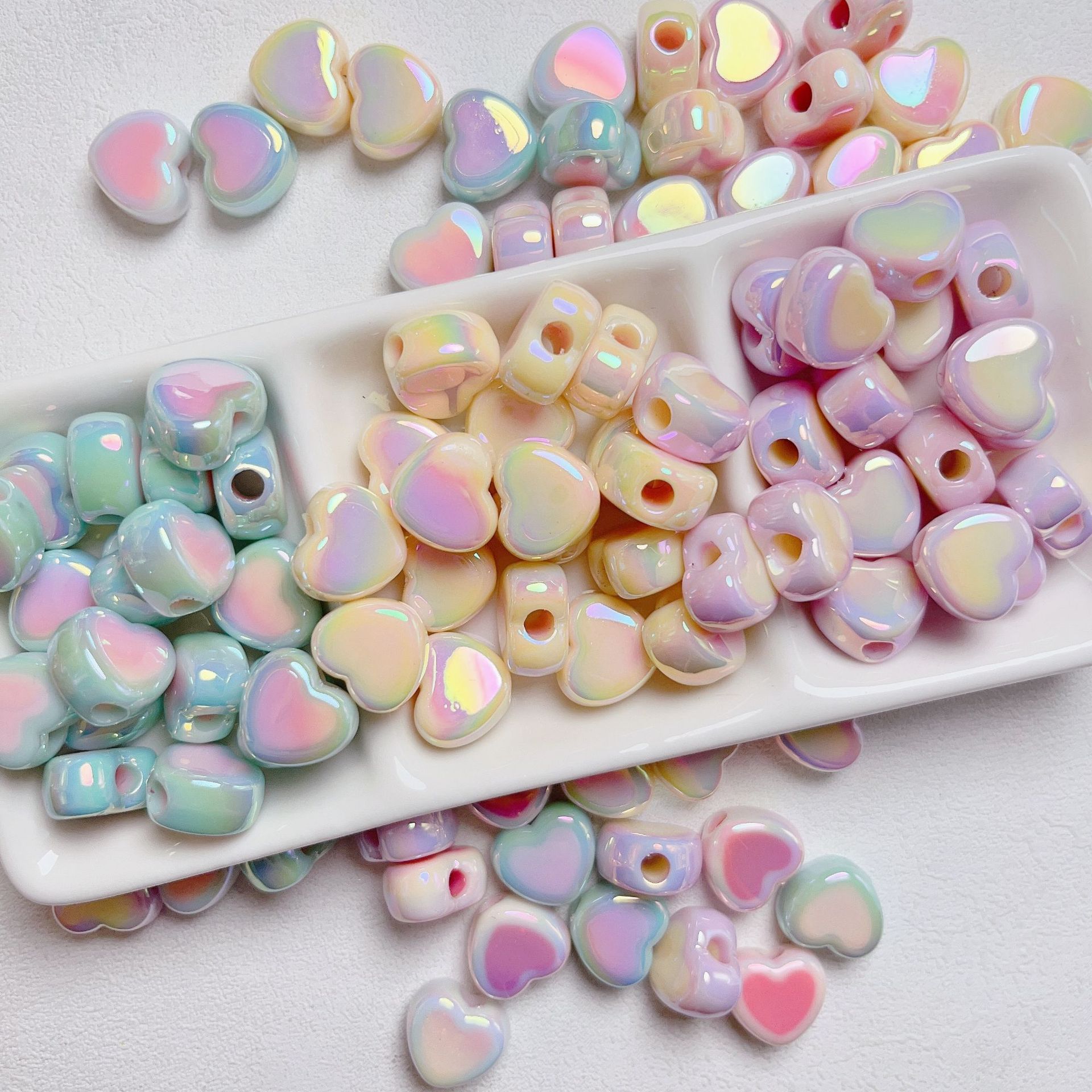 10 Uds. Macarrones de 15x12mm ABS cuentas espaciadoras de corazón cuentas acrílicas de corazón de amor brillante para hacer joyería Diy pulsera collar pendientes