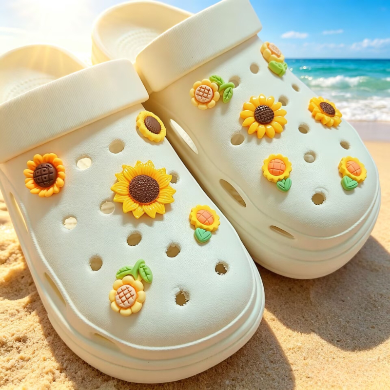 11pcs Hiasan Sepatu Kasual Lucu DIY Bentuk Bunga Matahari Putih Mutiara untuk Sepatu Berlubang dan Sandal