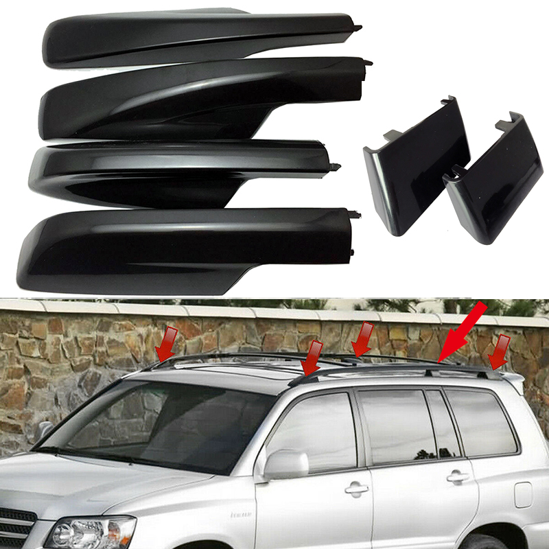 Para Toyota Highlander 2001-2005 2006 2007: Capa de Rack de Teto Preto para Estilização Automotiva, Tampa da Extremidade da Barra Central, Acessórios de Substituição 6 Peças