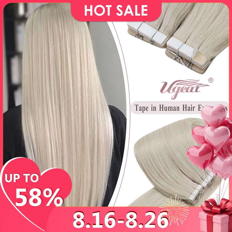 Ugeat Tape in Haarverlängerungen, Echthaar, echtes natürliches brasilianisches Remy-Haar, gerade, nahtloser Hauteinschlag für Frauen, Balayage, 20P/40P