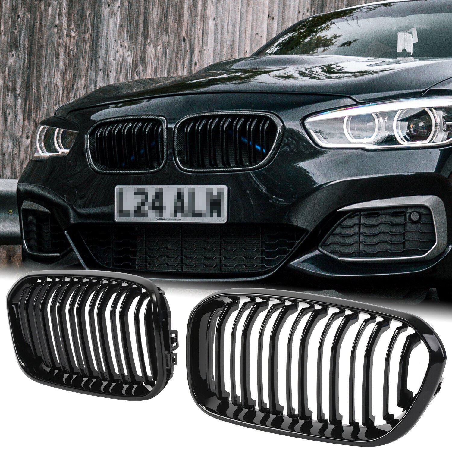 Передние решетки для BMW 1 Series FACELIFT LCI с двойной платой, глянцевые, черные (F20/F21) UK
