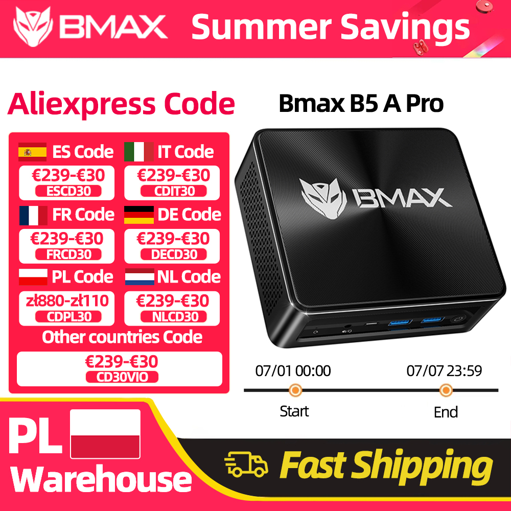 BMAX B5 A Pro Mini-PC AMD Ryzen7 5700U Prozessor AMD Radeon Grafik 16GB (unterstützt max. 64GB) DDR4 512GB NVMe SSD Windows 11 WLAN Mini-PC