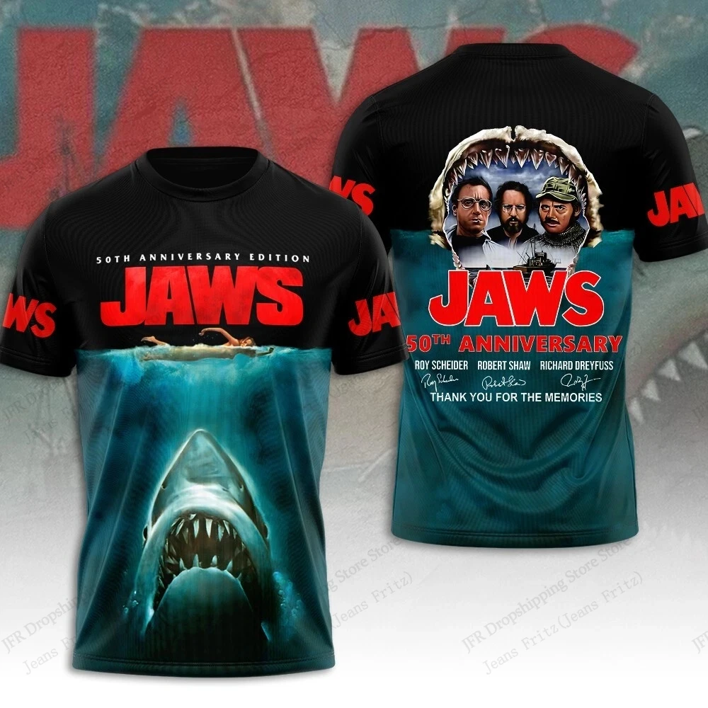 T-shirt da uomo traspirante ad asciugatura rapida sportiva con stampa 3D Film Jaws Moda Hip-hop Street Harajuku Rock Casual Classic Top a maniche corte