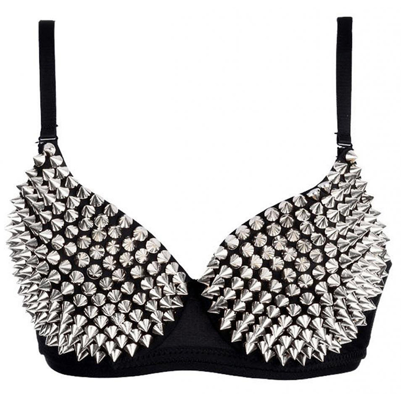 Golden Silver Women Sexy Rock Style Spike Rivet Punk reggiseni Push Up Nightclub cantante DJ Dance Stud Bra intimo Burlesque top