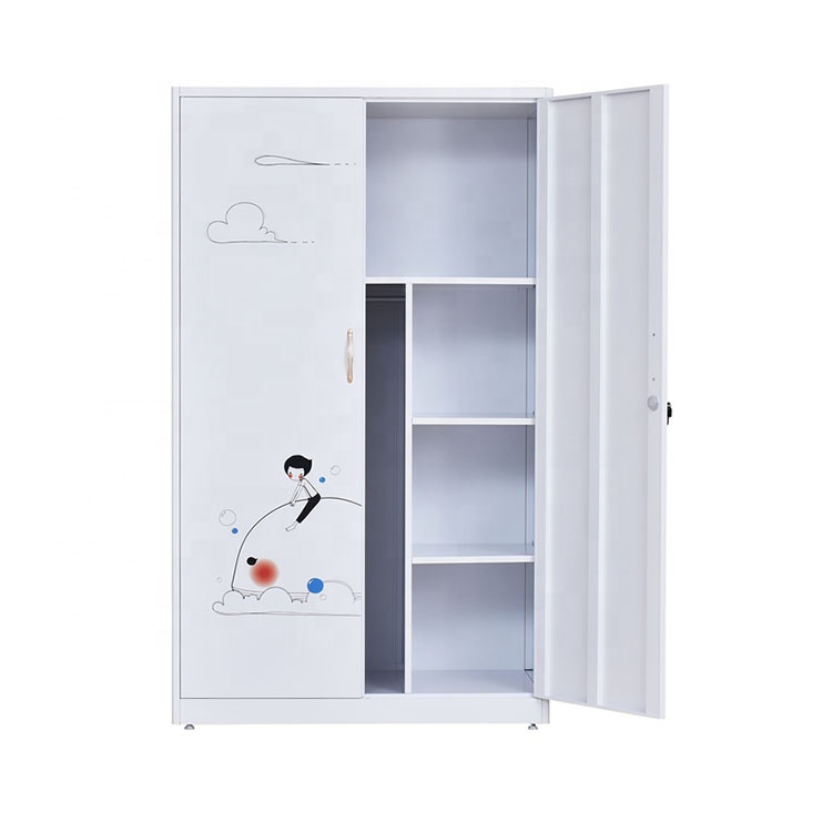 Factory Customized Printed Metal Wardrobe Closet Almirah Designs Steel Printing Clothes Cabinet