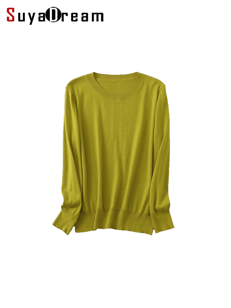 SuyaDream Damen-Basic-Pullover, Seiden- und Kaschmirmischung, O-Ausschnitt, Pullover, solide Pullover, 2024, Herbst-Winter-Bottom-Shirts