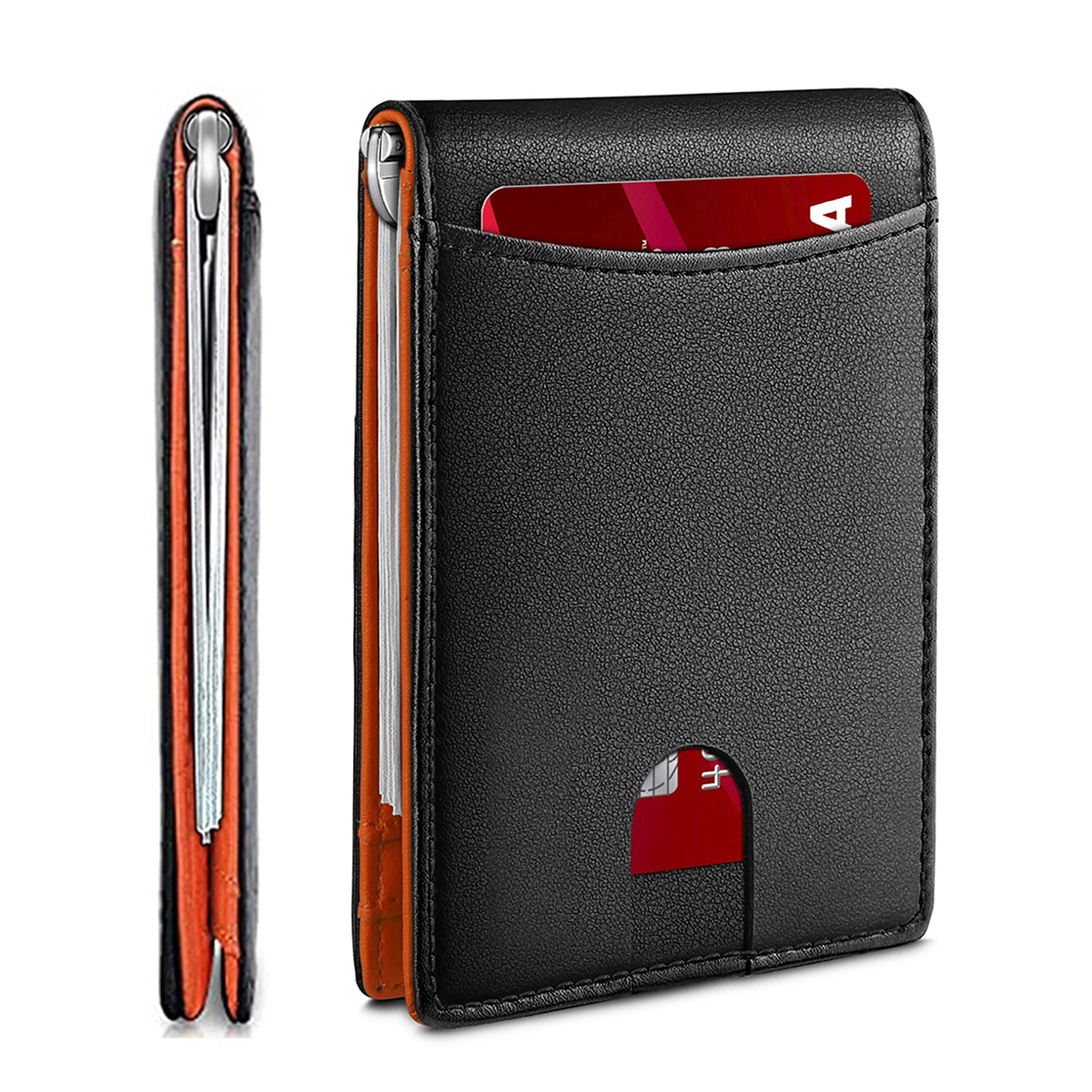 Heren Slim Dubbele Vouw Portemonnee RFID Bescherming Creditcardhouder Draagbare Lederen Kaarthouder Minimalistische Heren Geldclip