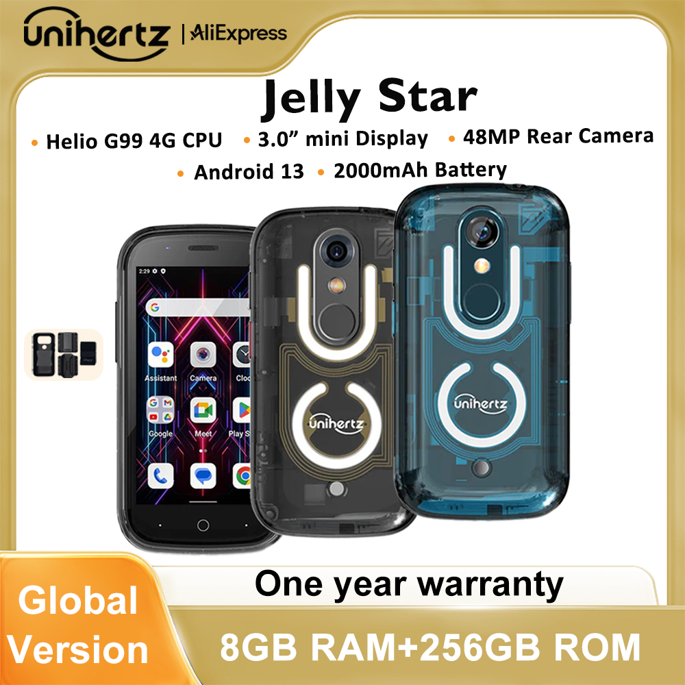 Unihertz Jelly Star Android 13 8GB 256GB Led Light Unlocked Transparent Backshell 48MP 3 inch 2000mAh