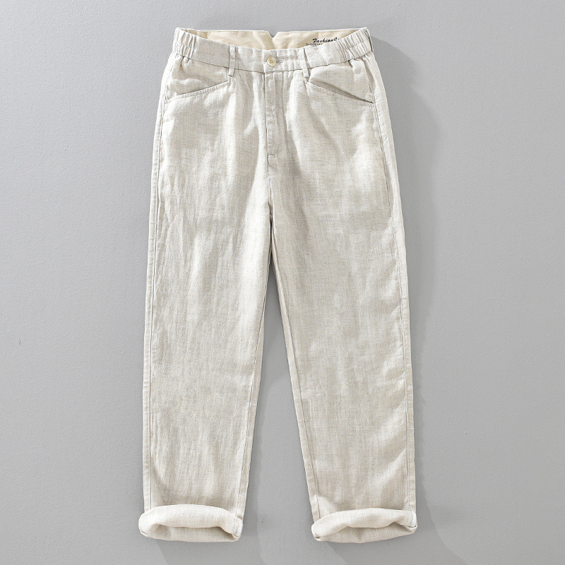 1372 Lente Zomer Mode Casual Broek voor Heren Linnen Gemengd Effen Kleur Eenvoudig Basic Ademend Dunne Broek Heren