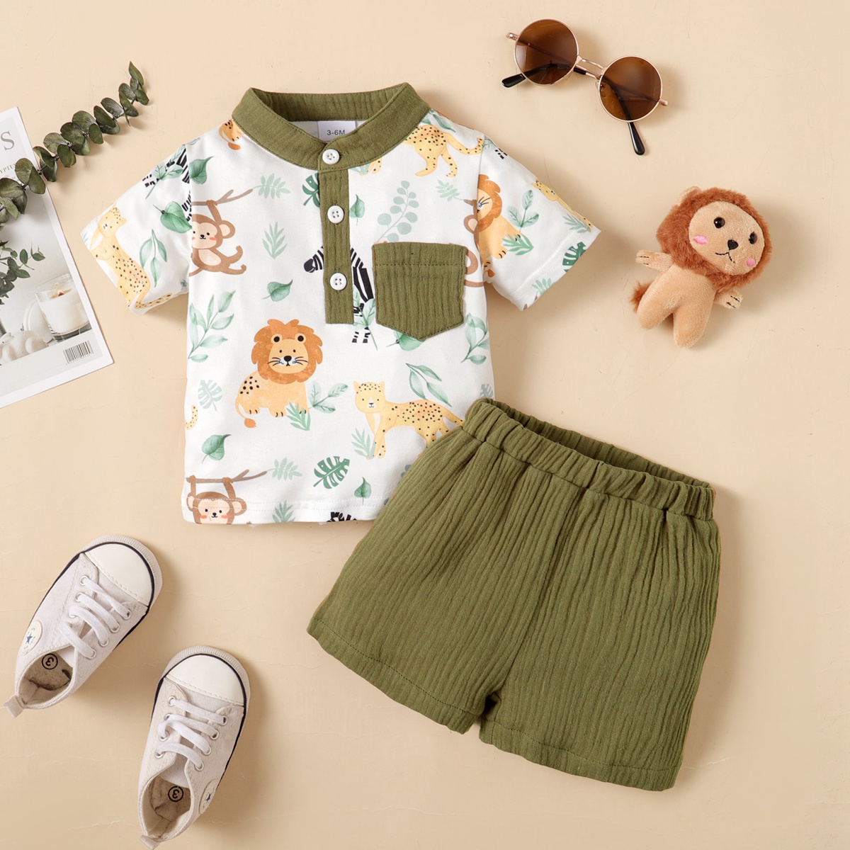 2 buah bayi bayi laki-laki musim panas Fashion pakaian 3-24m balita bayi anak laki-laki lucu hewan dicetak setelan pria