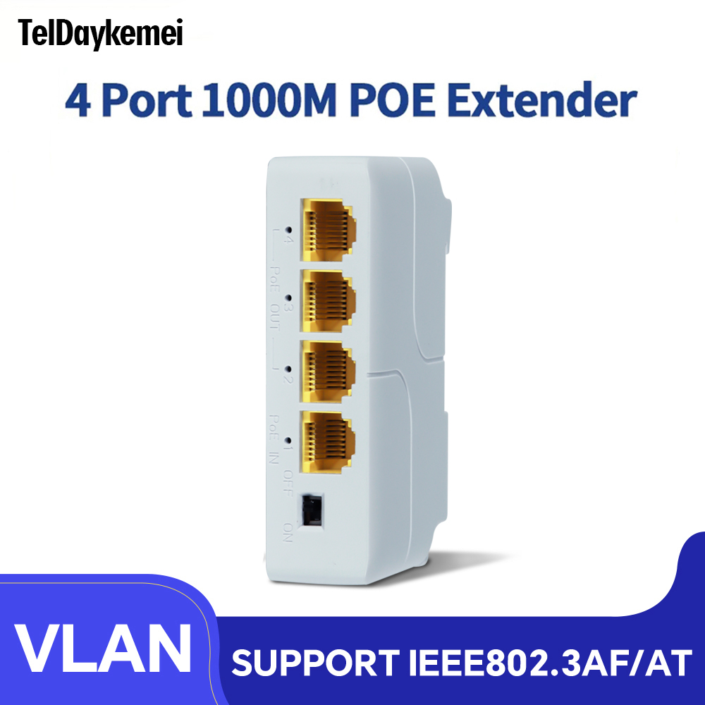 Extensor POE de 100/1000M, repetidor de interruptor de red Gigabit de 4 puertos IEEE802.3af/at Plug & Play para conmutador PoE, cámara IP NVR AP