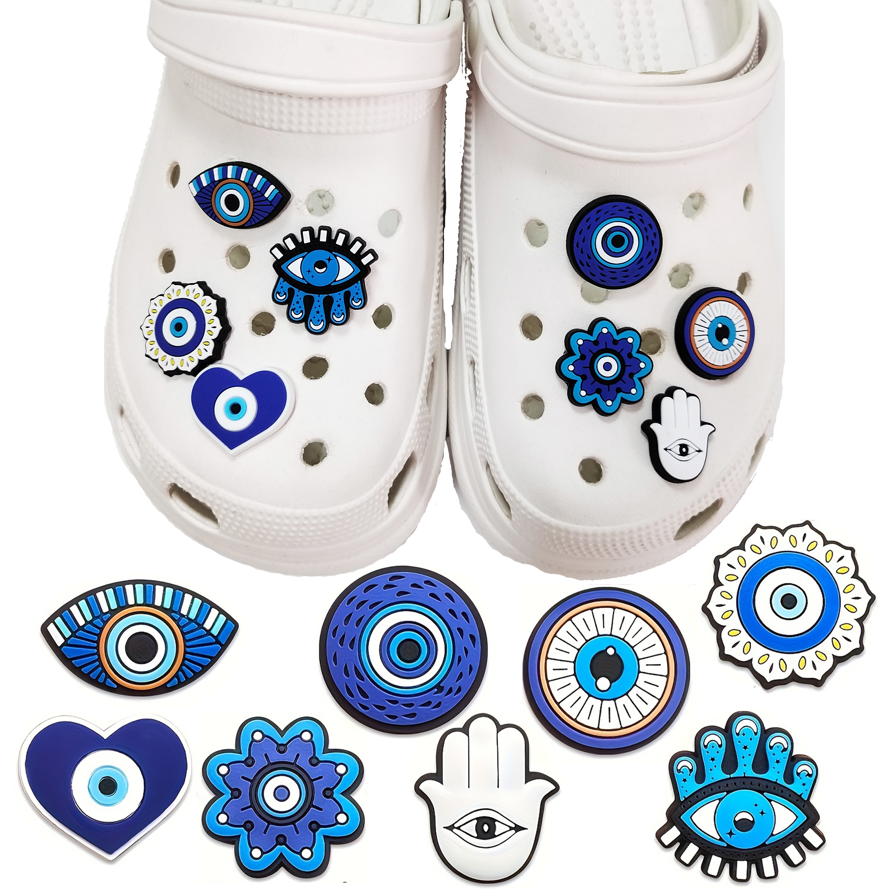 8-delige cartoon boze oog thema accessoireset voor schoenen, tassen, polsbandjes en decoraties, verwijderbare creatieve doe-het-zelf accessoires