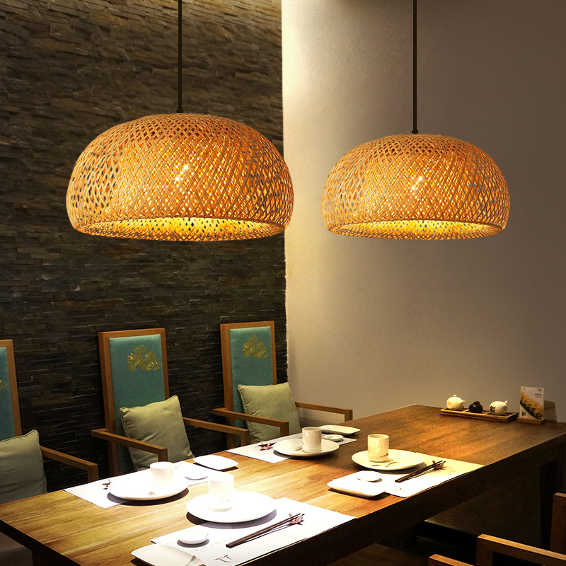 Linterna de bambú, lámpara colgante de 30cm, mimbre Natural, candelabros LED E27, pantallas de lámpara tejidas a mano, accesorio de iluminación, luz colgante