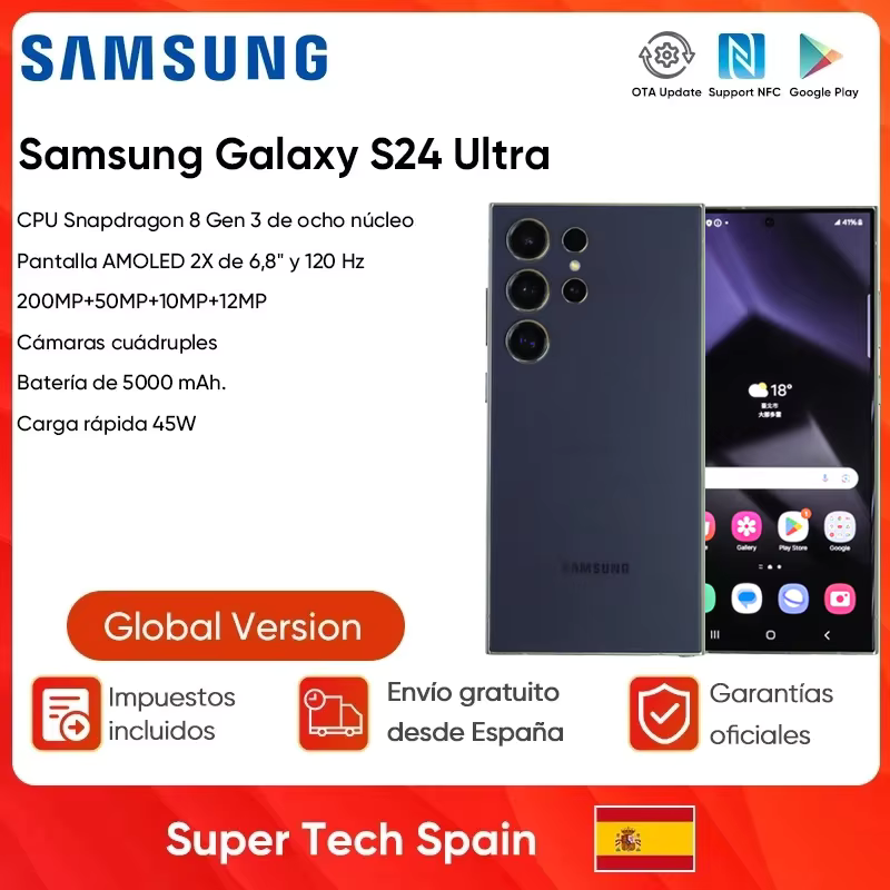2024 Nowy smartfon Samsung Galaxy S24 Ultra AI 200 MP Szerokokątny telefon komórkowy z kamerą AI 6,8" AMOLED 120 Hz 2X Wyświetlacz 45 W 5000 mAh