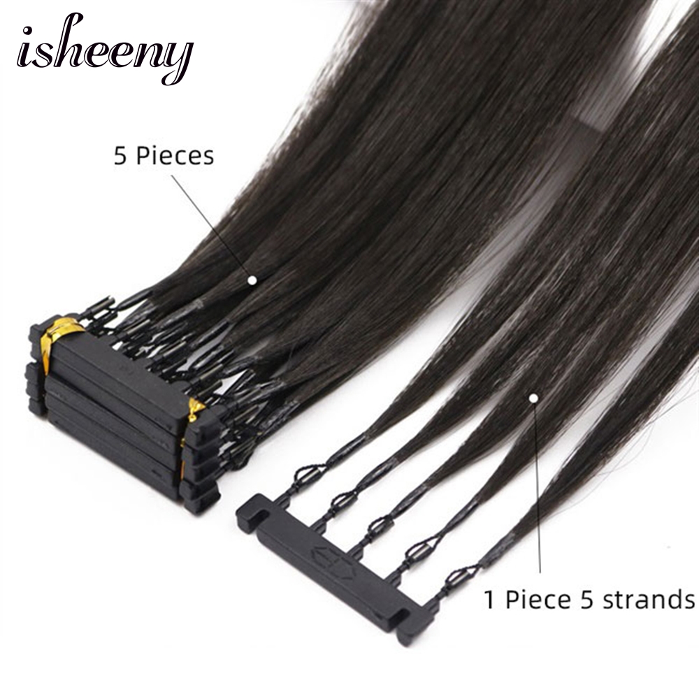 Isheeny-extensiones de cabello humano de 2. ª generación, microcuentas invisibles, 6D, 40-50cm, 10 unids/set/set, 100% cabello humano Natural, 50 hebras