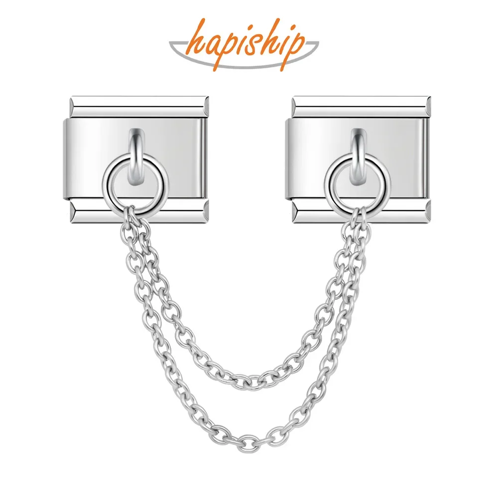 Hapiship Original Design สแตนเลส Double Layer CHAIN Link Charm Fit 9 มม.สร้อยข้อมือสแตนเลสเครื่องประดับ DJL03