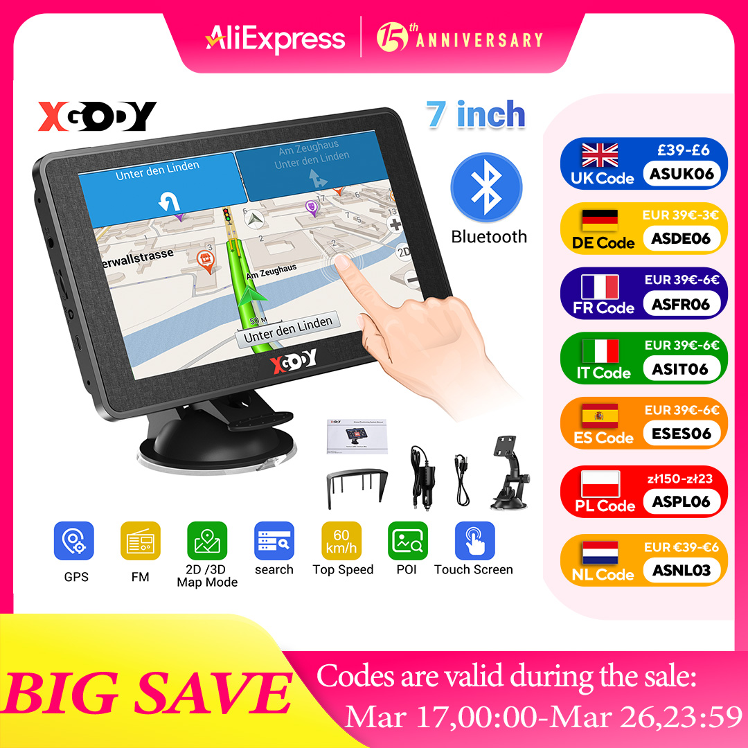 XGODY Nawigator GPS Samochodowy 7 Calowy HGV LGV Sat NAV 8GB Wsparcie dla Kodów Pocztowych Odtwarzacz MP3