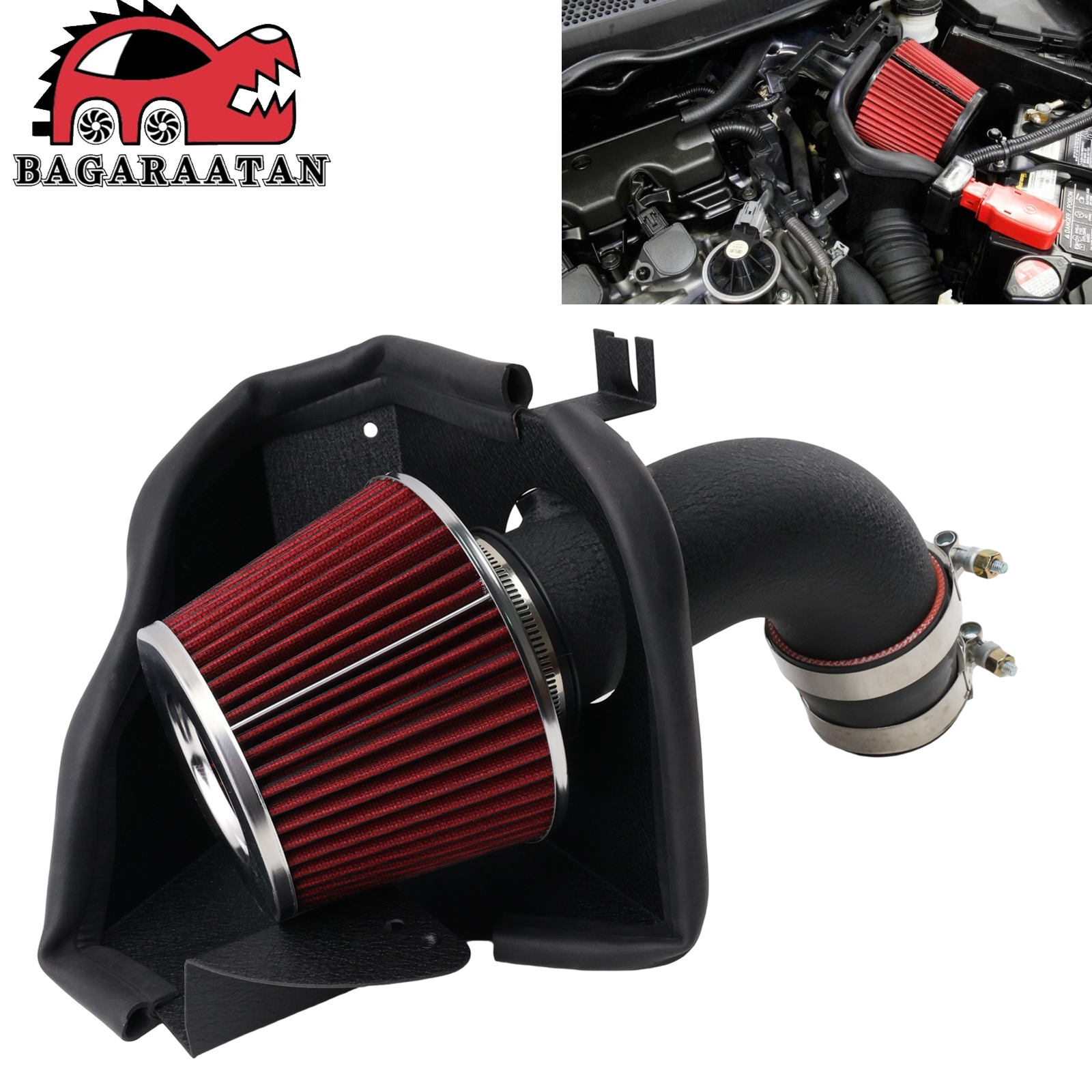 Engine Dry Air Filter+Intake Pipe+Heat Shield Set for  2006-2011 Honda Civic 1.8L 4-Cyl