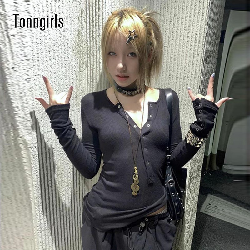 Tonngirls Y2k японская футболка женские кружевные топы с длинными рукавами и графическим принтом уличная одежда американские ретро 90-х укороченные топы осенние футболки