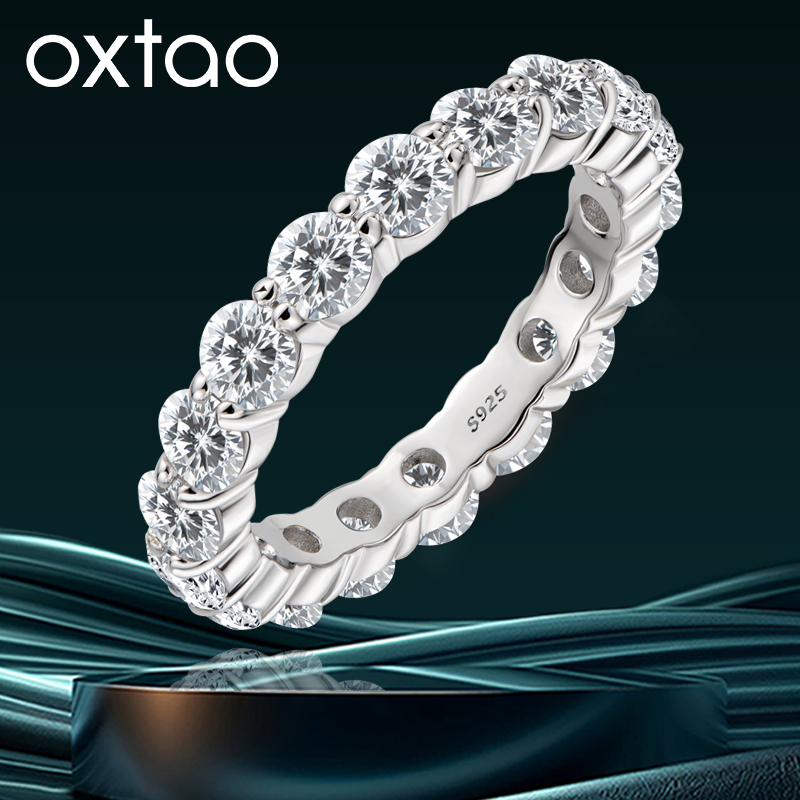 Anillo Eterno de Moissanita Certificada OXTAO de 4.0mm 0.3ct D VVS1 para Mujer, Anillo Apilable de Oro Laminado de 14K para Boda y Aniversario