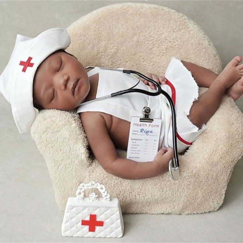 Enfermeira Traje e Chapéu Roupas Set para Bebê Recém-nascido, Foto Tiro Roupas, Foto Props, Fotografia Outfit, Baby Shower Presente, 0-12M