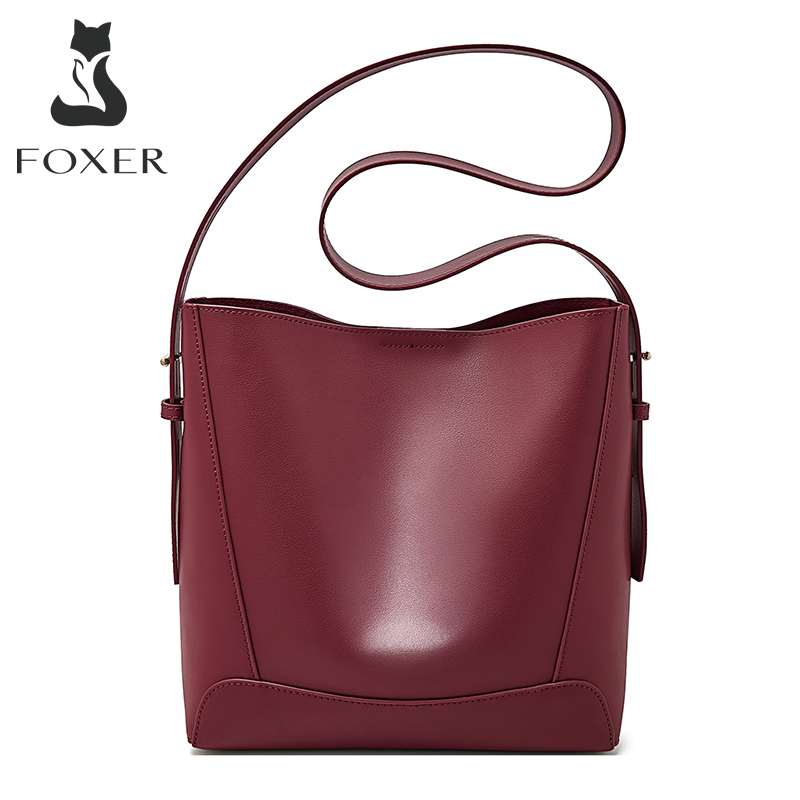 FOXER 2026 Nouveau Sac Seau Femme en Cuir Fendu Grande Capacité Sac Fourre-tout Sac Bandoulière Femme Sac de Navetteur Sac à l'Épaule