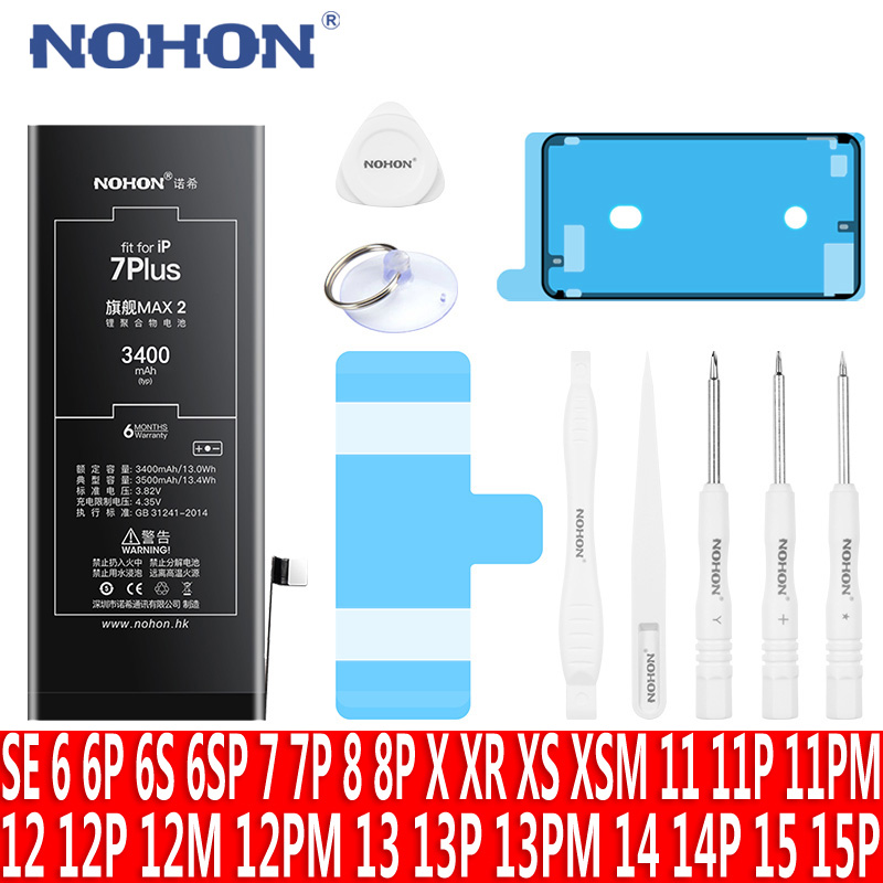 Аккумулятор NOHON для iPhone 15 14 13 Pro Plus 12 Mini 11, аккумуляторы большой емкости для X XS 8 7 6S SE 5S, ремонт аккумулятора