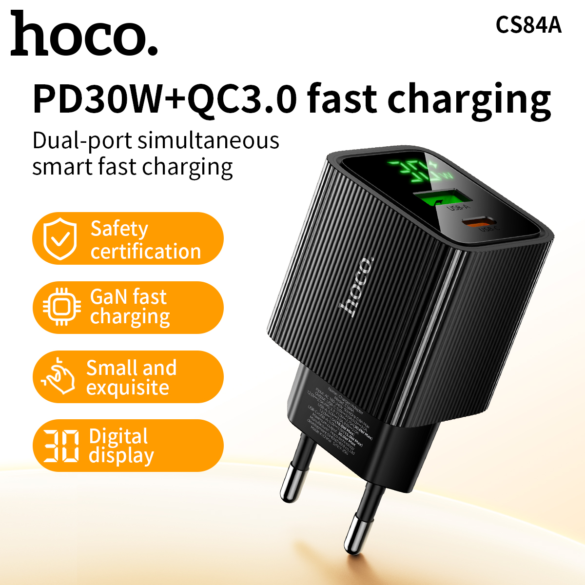 HOCO PD30W Fast CHARGING USB C ชาร์จโทรศัพท์สําหรับ iPhone 16 15 Quick Charge Wall อะแดปเตอร์ LED ดิจิตอลสําหรับ Samsung S25