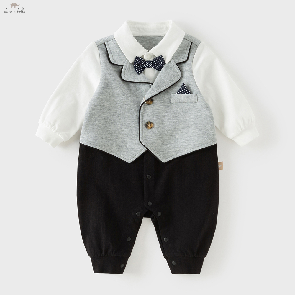 Dave Bella Baby Frühlings-Langarm-Strampler für Jungen, zweiteiliger Look, gestrickter Neugeborenen-Overall, Partykleidung DB1261784