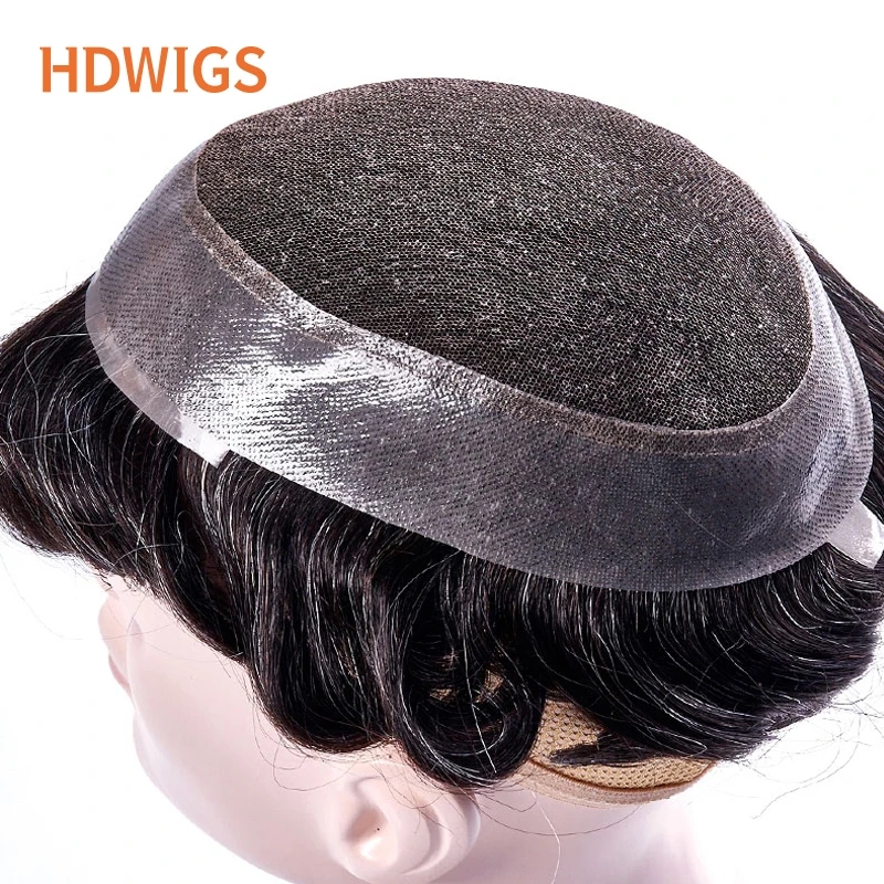 Australia Man Toupee Lace PU Perucas de Cabelo Humano Indiano Alta Qualidade Men's Capilar Prothesis Natural Real Hair System Substituição