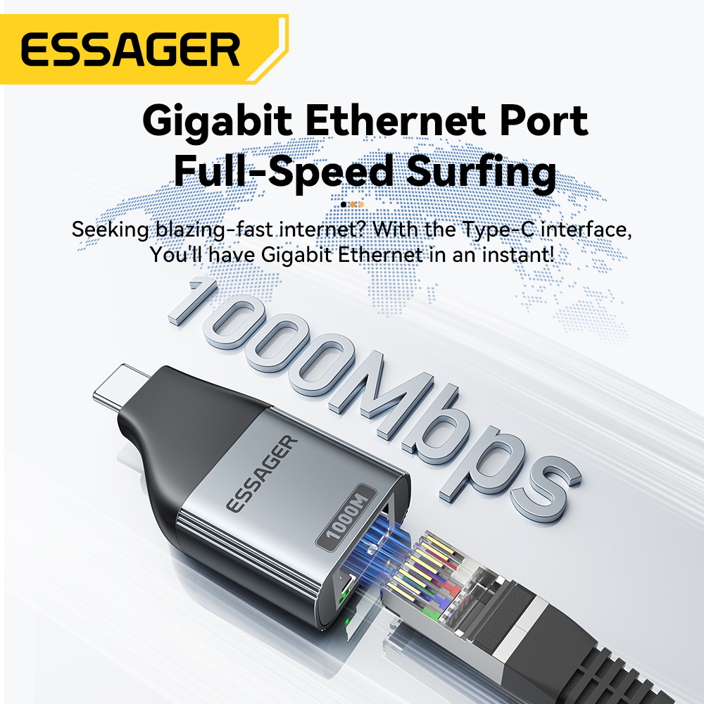 Adattatore Essager da tipo C a Ethernet Adattatore da RJ45 a tipo c Gigabit ad alta velocità da 100/1000 Mbps per scheda di rete cablata per laptop MacBook