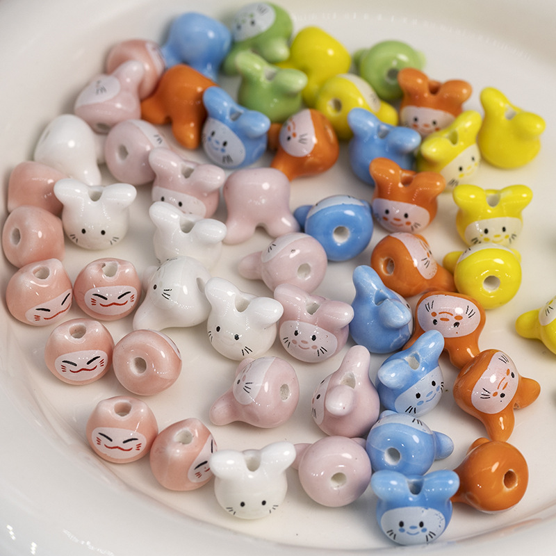 10 Uds. De cuentas de cerámica de Chinchillas coloridas de 12mm, cuentas sueltas de porcelana de Totoro con animales bonitos para hacer joyería, pulsera, manualidades DIY