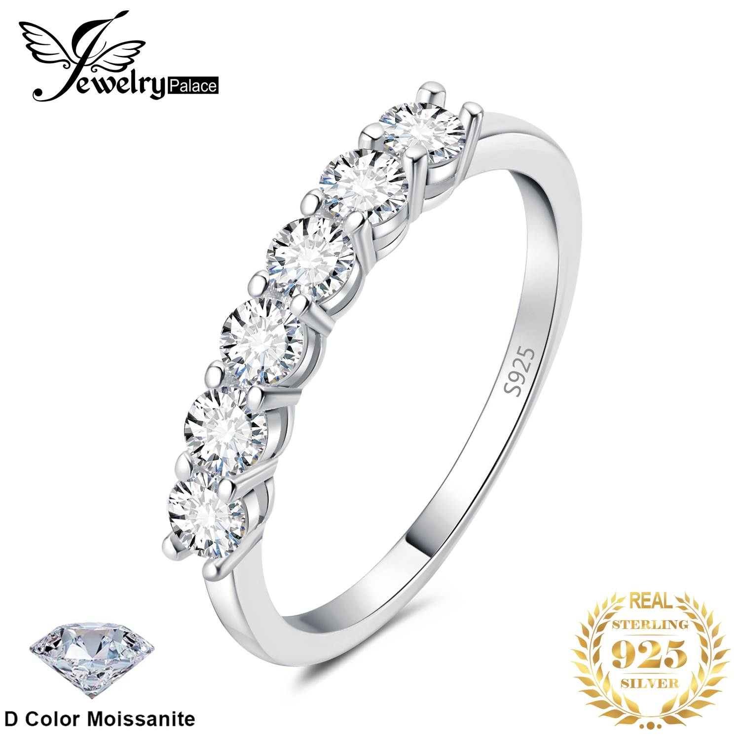 JewelryPalace Moissanite D Colore 0,6 ct S925 Anello di fidanzamento in argento sterling con 6 pietre per donna Oro giallo Placcato in oro rosa